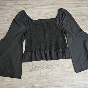 SHEIN‎ Black Ruffled Bell Sleeve Blouse